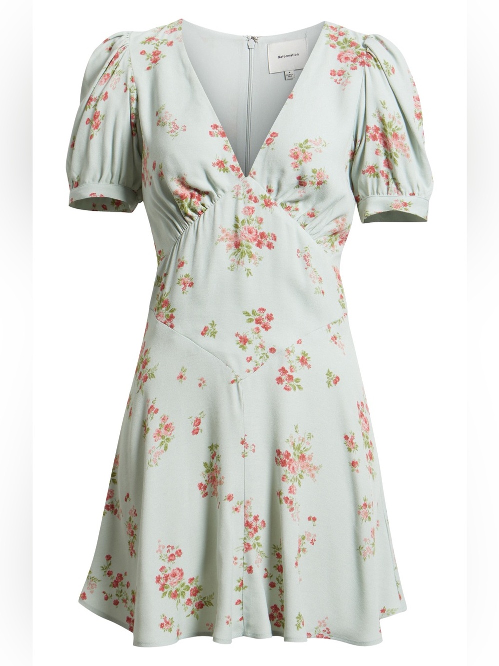 Nwt reformation Naira pastel blue puff sleeve floral mini dress size 2